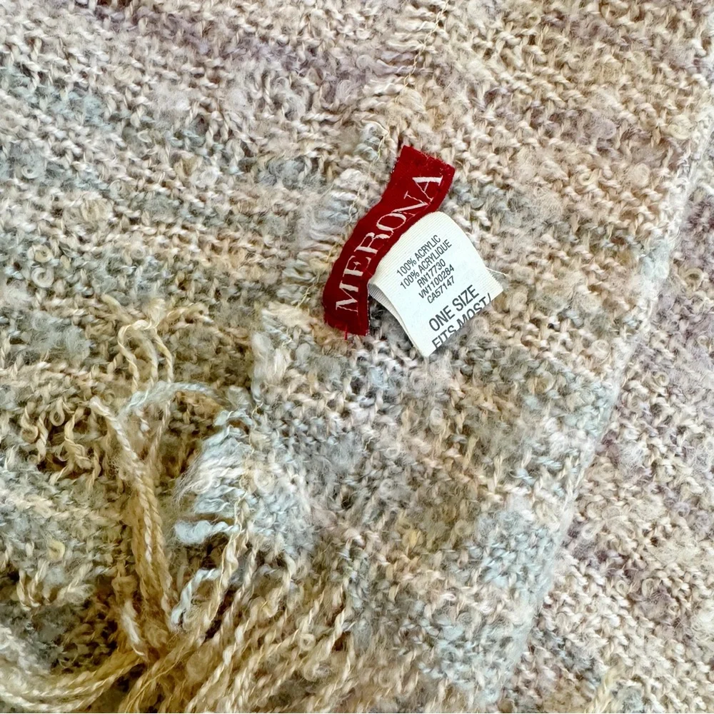 Vintage Merona Large Fringed Ombré Striped Pastel Blanket Scarf Beige Gray Tan